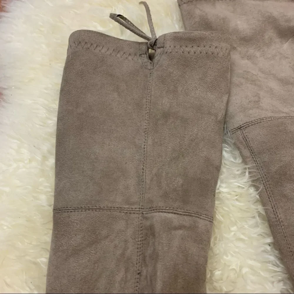 Over the knee stretch vegan suede heeled boots tan